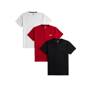 HOLLISTER Tričko  bílá / černá / červená