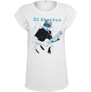 Merchcode Tričko 'Ed Sheeran Guitar'  nebeská modř / černá / bílá