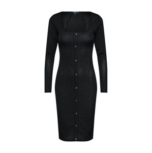 Missguided Šaty 'Slinky Ribbed Long Sleeved Button Front Midi Dress'  černá