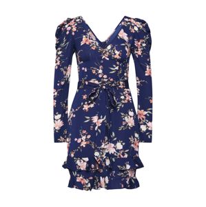 Boohoo Šaty 'Rouched Sleeve Floral Tea Dress'  námořnická modř