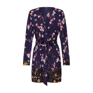 Boohoo Košilové šaty 'FLORAL BUTTON THROUGH BELTED WRAP DRESS'  námořnická modř / růžová