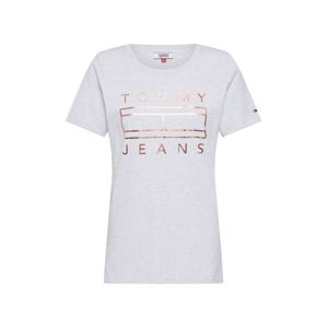 Tommy Jeans Tričko 'METALLIC LOGO TEE'  zlatá / světle šedá