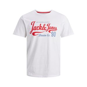 JACK & JONES Tričko  bílá / světle červená / královská modrá