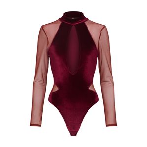 Missguided Tričko 'Velvet Bodysuit Lace Sleeves'  burgundská červeň